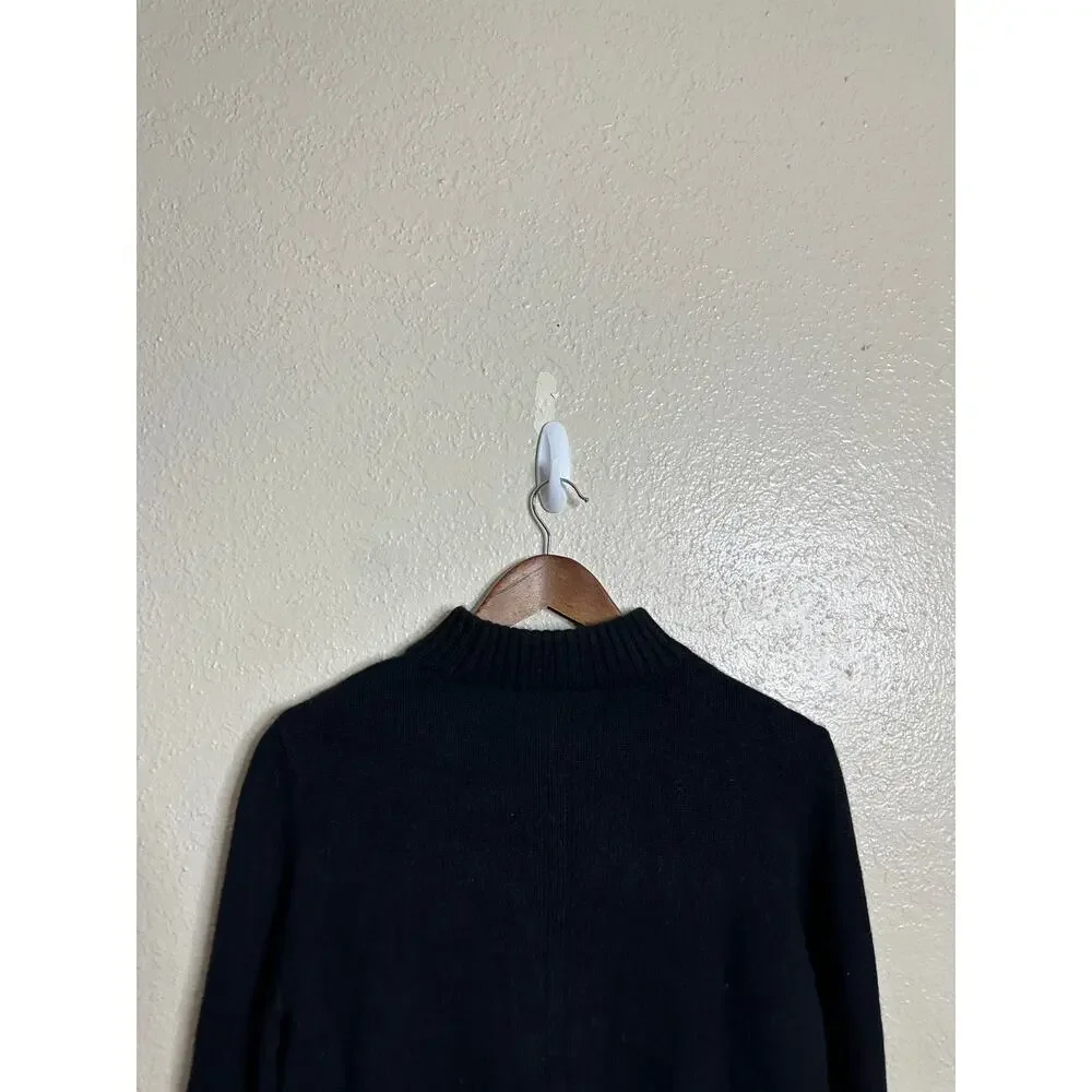 Lilysilk Ribbed Collar Hemline Wool Cashmere Sweater Black Cropped Mock Neck M